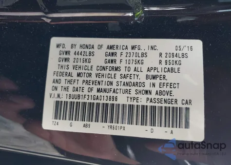 2016 Acura Tlx z USA, uszkodzony, nr VIN 19UUB1F31GA013896